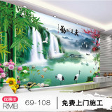 自然山水画墙纸客厅电视背景墙壁纸3d立体风景壁画无缝一整张墙布
