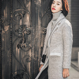 2015冬韩版新款中长款加厚夹棉呢大衣中长款毛呢外套女修身麻灰色