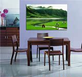 卧室餐厅客厅现代单幅无框装饰画沙发背景墙挂画绿色山水情风景画