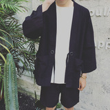 日系棉麻七分袖薄外套 秋季男青年复古日式和服改良潮流夹克