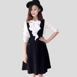 2016春装新款韩版女职业阿玛施特黑色羊毛呢无袖背带连衣裙修身女