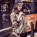 16韩版春秋新款长袖短款女装立领学生短款字母风衣修身百搭女外套