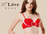 37love本命年红色调整型文胸套装聚拢性感蕾丝胸罩薄款大码女内衣