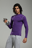 细绒抓绒高领打底外穿运动健身足球长袖T恤 男紧身保暖衣包邮 紫