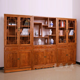 中式实木仿古书柜带门书橱展示柜货柜三组合书房办公榆木书架雕花