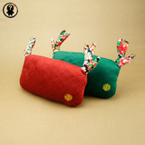 问童子 一路一鹿平安汽车头枕 护颈车用头枕创意新年中国红绿靠枕
