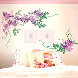 电视背景墙贴紫色花藤对角线彩色贴纸花草藤蔓卧室贴纸贴画