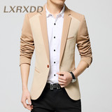 LXRXDD美国代购韩版外套时尚修身男士西服休闲男装拼色小西装8624