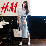 H&M hm女装连衣裙夏季欧美时尚薄款女中长款单排扣衬衫宽松大码裙