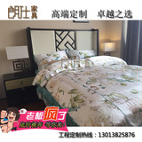 现代新中式实木床双人1.8米布艺婚床会所酒店客房样板房卧室家具