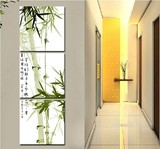 绿色竹子 装饰画 墙壁挂画 客厅/过道/走廊玄关竖式三联画 无框画
