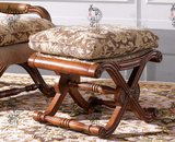 诺曼尼斯欧式古典美式实木雕花布艺头层真皮休闲摇椅躺椅脚踏R065