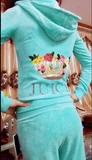14美国正品代购juicy couture新款烫金花冠天鹅绒修身JC长袖套装