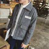 冬季韩版男士棉衣短款日系保暖羊羔毛棉服林弯弯潮流格子棉袄外套