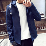 春秋夹克男青年韩版修身纯色立领外穿学生休闲薄款连帽上衣外套潮