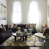 现代宜家几何黄色地毯客厅茶几沙发卧室床边手工腈纶地毯满铺定制