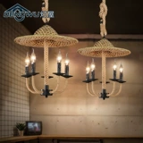 灯屋 美式乡村麻绳吊灯复古酒吧咖啡厅餐厅创意个性草藤编织吊灯