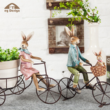 美式乡村田园风家居饰品客厅工艺品创意树脂铁艺兔子骑车动物摆件