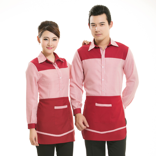 2014年 长袖服务员工作服秋装酒店工作服新款男女餐厅