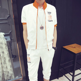 夏季卫衣男生运动套装韩版修身短袖七分裤青少年高中学生休闲服潮