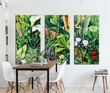 现代简约美式客厅餐厅绿色植物三联无框装饰画东南亚热带雨林挂画