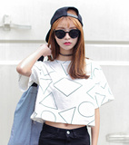 2016夏季女装新款三角形几何短款露脐短装短袖T恤韩国潮新