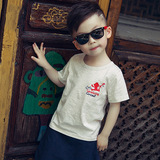 夏款童装韩版潮范抽象男童T恤 中小童短袖 背面图案正面简约TEE