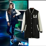 香港代购 正品春秋MLB棒球服 女中长款加厚加棉棉衣 毛呢卫衣外套