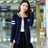 2015韩版时尚显瘦棒球服 新款春秋季单排扣宽松针织开衫女短外套