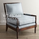 美式新古典布艺欧式后现代单人休闲椅复古实木老虎椅创意懒人沙发
