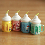 可爱卡通陶瓷冰淇淋奶瓶超大容量马克杯带盖陶瓷杯子吸管杯咖啡杯