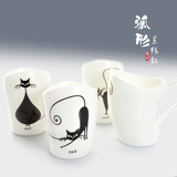 瑞玖正品唐山骨瓷精致唯美创意弧形黑猫早餐杯水杯奶杯咖啡杯杯子