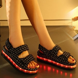 ej2016夏同款发光鞋LED女童凉鞋夜光鞋灯光鞋USB充电亲子鞋