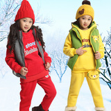 童装秋装儿童套装加厚冬款女童小熊卫衣加绒三件套大童休闲运动套