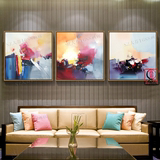 色块抽象油画三联组合简欧客厅家居饰品有框装饰画大芬村画师直销