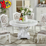 大理石餐桌圆桌欧式餐桌椅组合一桌10椅白色实木圆餐台带转盘双层
