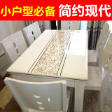 现代简约小户型饭桌光亮白色长方形实木天然大理石餐桌椅组合6人