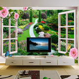定制3D立体墙纸 客厅卧室背景墙壁纸温馨浪漫大型壁画假窗户风景