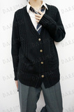 现货 定制款 日本学生制服黑色 JK条纹麻花羊毛开衫针织毛衣