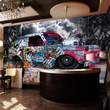 涂鸦 大型壁画 咖啡无纺布墙纸 3D立体墙纸 墙体汽车涂鸦喷漆壁纸