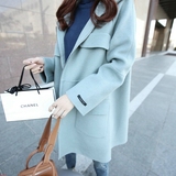 韩国代购2015秋冬新款女装韩版 宽松羊毛呢外套中长款呢子大衣女