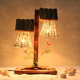 热卖创意木质屋檐台灯木制田园风格复古床头灯装饰台灯