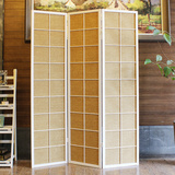 纯朴自然白色框原木色纸藤实木方格屏风折叠隔断 新品上市