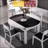 伸缩圆餐桌椅组合 简约现代小户型烤漆餐台钢化玻璃 大理石电磁炉