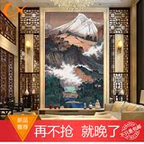 中式客厅瓷砖背景墙3d艺术走道屏风仿古砖雕刻壁画 玄关雪山春色