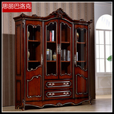 欧式新古典衣柜四门书柜书房书橱 实木雕花书柜奢华高端带玻璃门