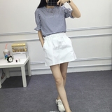 【天天特价】夏季韩版条纹T恤女裙套装学生大码短裙半身裙两件套