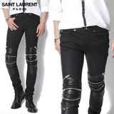 SLP saint laurent paris/圣罗兰 男裤15FW 破洞 膝盖拉链 牛仔裤