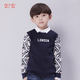 2016春季儿童装 韩版男童百搭套头厚卫衣运动拼接印花加绒长袖衫