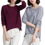 韩系针织毛衣女装套头圆领羊绒衫春装加大码显瘦中长款打底针织衫